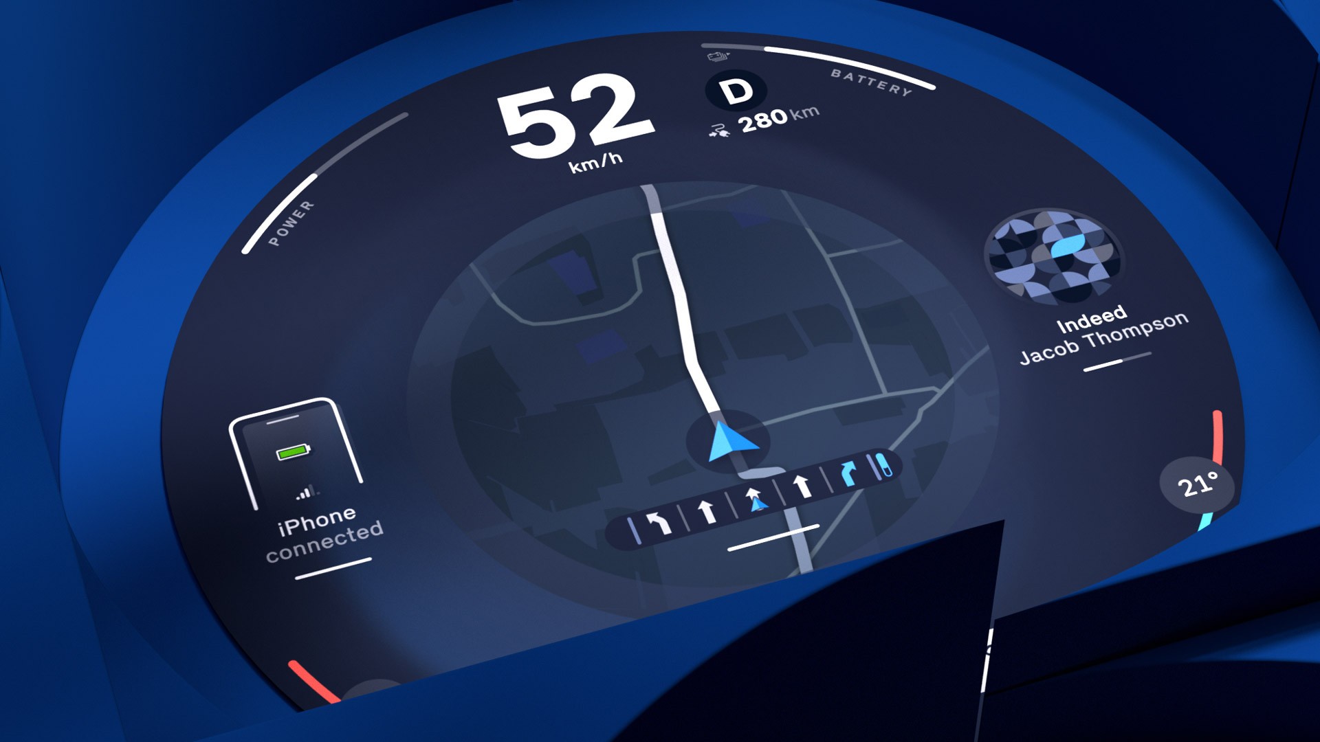 MINI rond display met de snelheid en het navigatiescherm